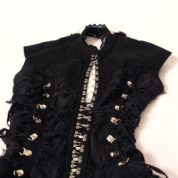 LIP SERVICE | Distressed Goth Corset With Silver Clasps - ONE OF A KIND - Picture 2 of 4